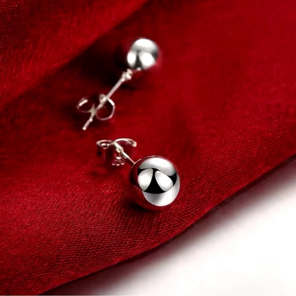 Sterling Silver plated 8mm Round Smooth Solid Bead Ball Stud Earrings
